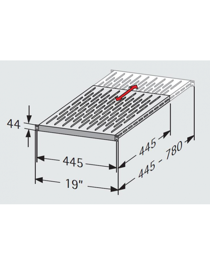 apraNET Półka 19'', 1U, VARIplain, rozsuwana, 445-780mm, Ral 7035