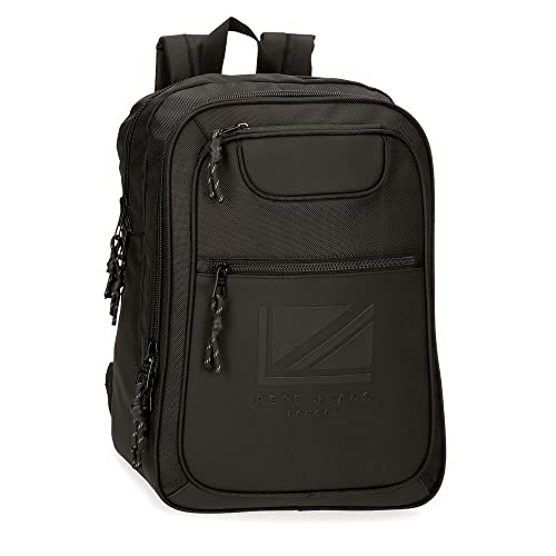 Pepe Jeans Bromley LDN plecak na laptopa, regulowany, 15,6 cala, czarny, 28 x 40 x 14 cm, poliester z detalami ze sztucznej skóry 15,68 l