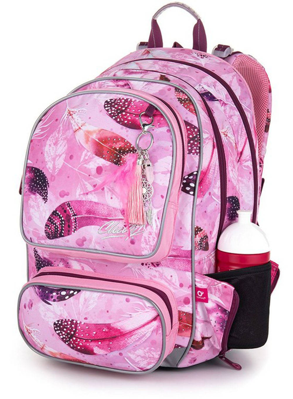 Plecak szkolny dziewczęcy Topgal ALLY klasy 2-5 - różowy / pióra