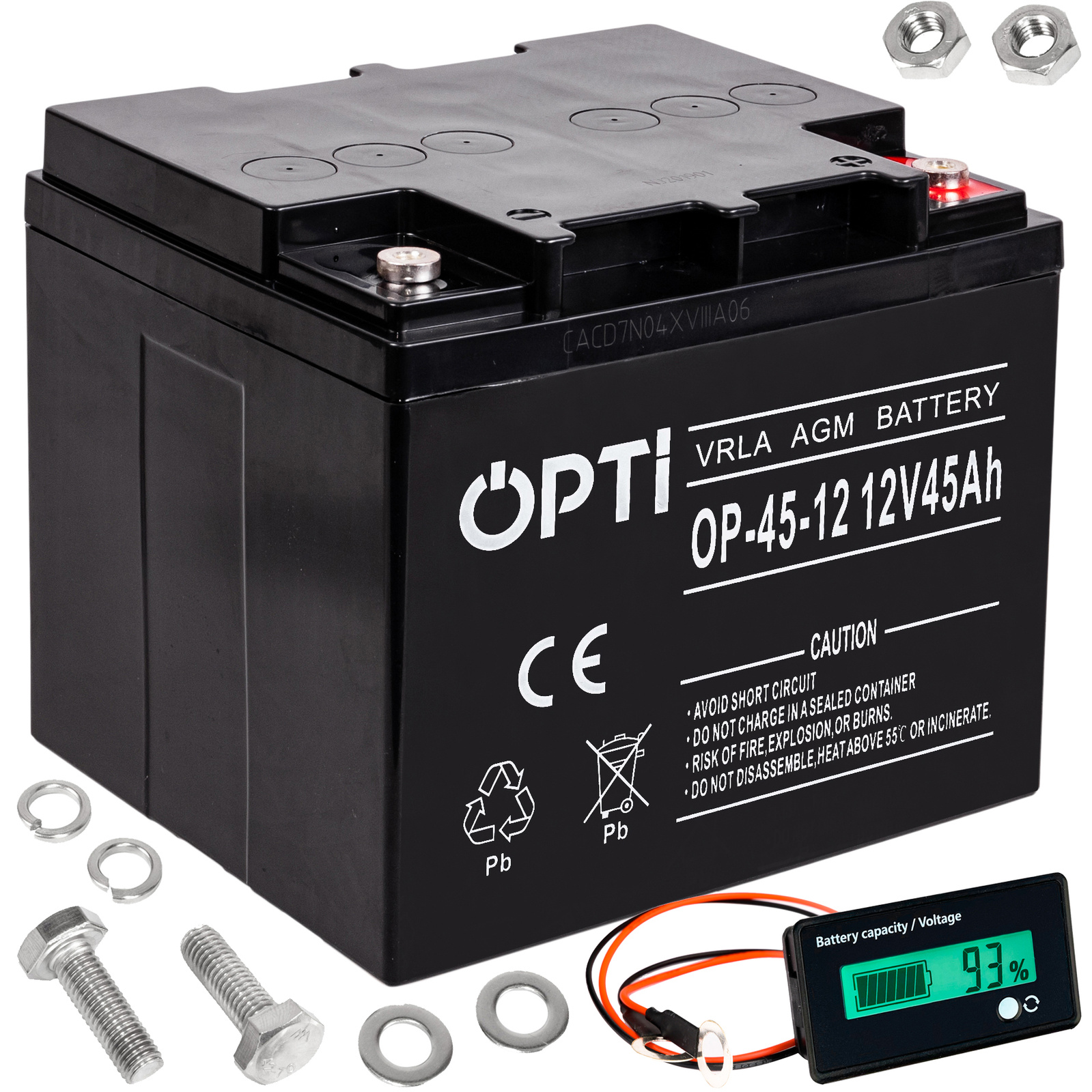 Akumulator AGM OPTI 12V 45Ah + zewnętrzny wyświetlacz LCD VOLT POLSKA