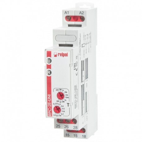 Relpol Przekaźnik czasowy 1P 1sek-10dni 12-240V AC/DC 50/60 Hz opóźnione załączenie RPC-1E-UNI 863193 863193