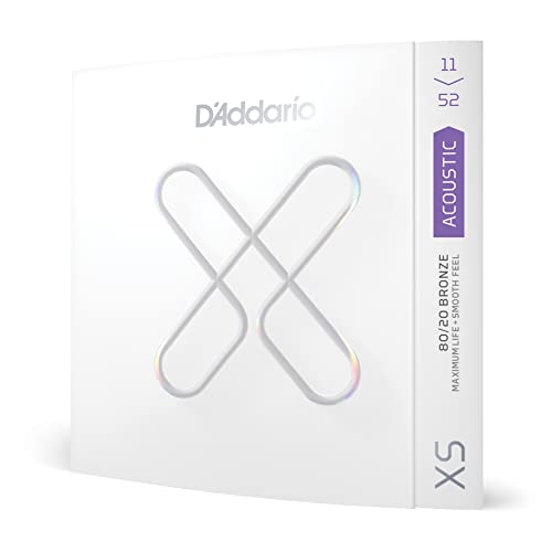 D'Addario 11-52 niestandardowe światło, XS 80/20 struny do gitary akustycznej powlekane brązem