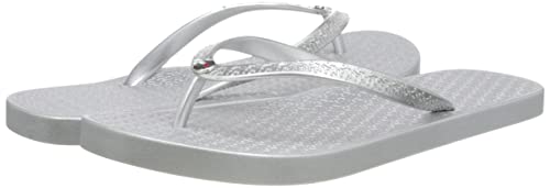Tommy Hilfiger Th Metallic Płaskie Sandały plażowe, Japonki damskie, Szary, 37 EU