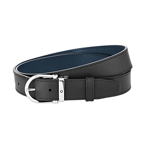 Montblanc Męski pasek dwustronny ze sprzączką w kształcie podkowy ze skóry w kolorze czarno-niebieskim, wymiary: 120 cm x 3,5 cm x 0,5 cm, 128784, czarny i niebieski #, M, klasyczny