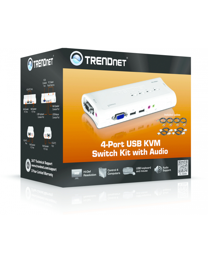 TRENDnet 4-Port USB KVM Switch Kit with Audio TK-409K
