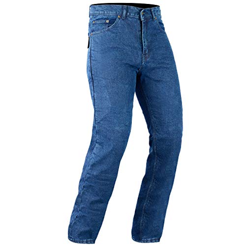 Bikers Gear Australia Ochronne spodnie motocyklowe z kevlarem o klasycznym kroju, z kevlarem, ze zdejmowanym ochraniaczem CE1621-1, niebieskie, rozmiar 36S