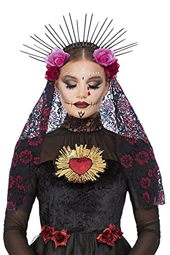 Smiffys 29228 Deluxe 'Sunburst Day of The Dead' opaska na głowę, damska, czarna, jeden rozmiar