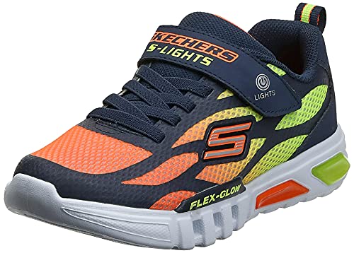 Skechers Chłopięce sneakersy Flex-Glow Dezlom, Navy Synthetic Textile Orange Yellow Trim, 33.5 EU