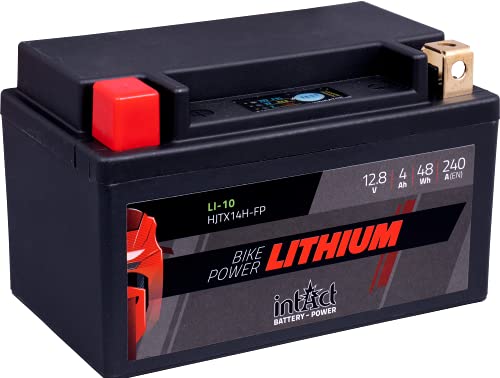 intAct Bike-Power Lithium LI-10, HJTX14H-FP, 12,8 V 4 Ah 48 Wh, 240 A (CCA), Wysokiej jakości litowy akumulator motocyklowy z inteligentnym zarządzaniem akumulatorem i oszczędnością masy do 75%.