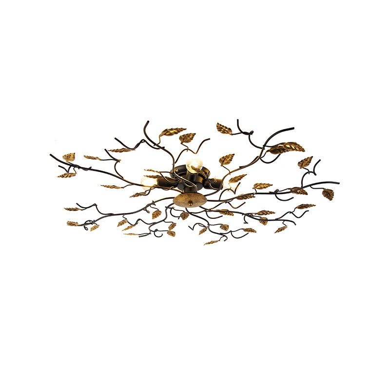 QAZQA Lampa sufitowa vintage czarna ze złotym 80 cm 4 światła - Foglie