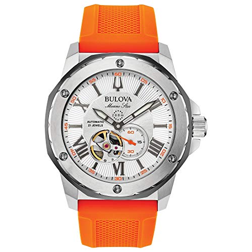 Bulova Męski analogowy zegarek automatyczny z silikonowym paskiem 98A226, pomarańczowy, Pasek
