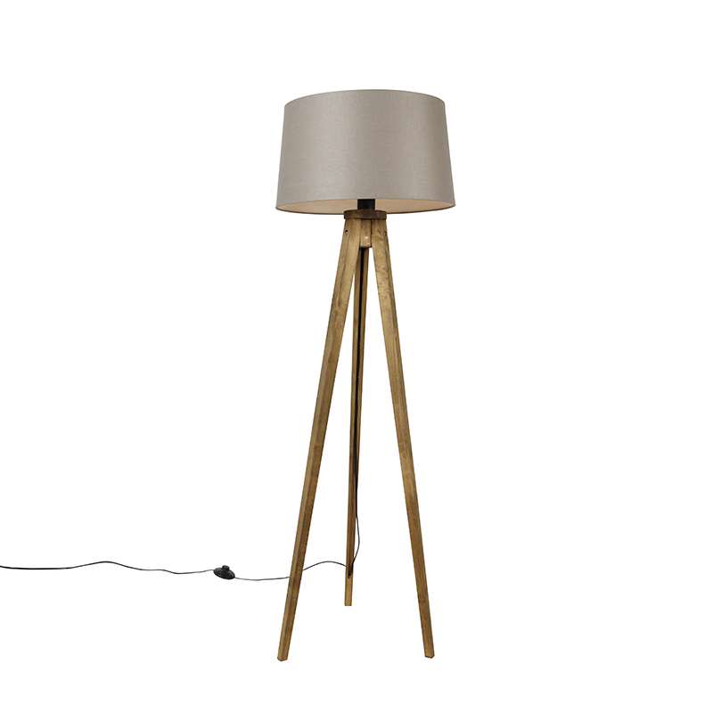 QAZQA Statyw wiejski w stylu vintage z lnianym abażurem 45 cm - Tripod Classic