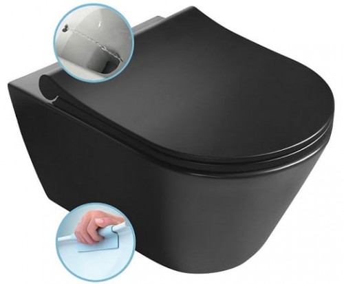 SAPHO - Miska wisząca WC czarny mat AVVA rimless z funkcją bidetu 35,5x53 cm bez deski 100312-110
