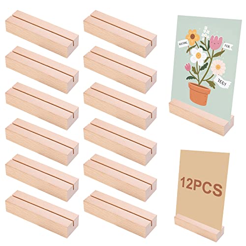 AiQInu Drewniane uchwyty na karty menu z drewna bukowego, 12 sztuk, duże i stabilne, uchwyt na karty weselne i pocztówki (12 sztuk)