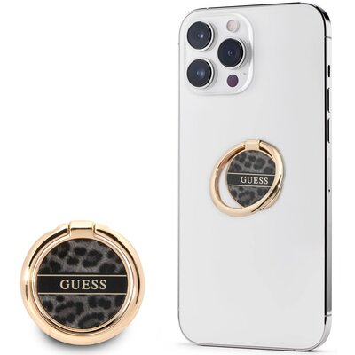 Guess Uchwyt Ring stand czarny Leopard