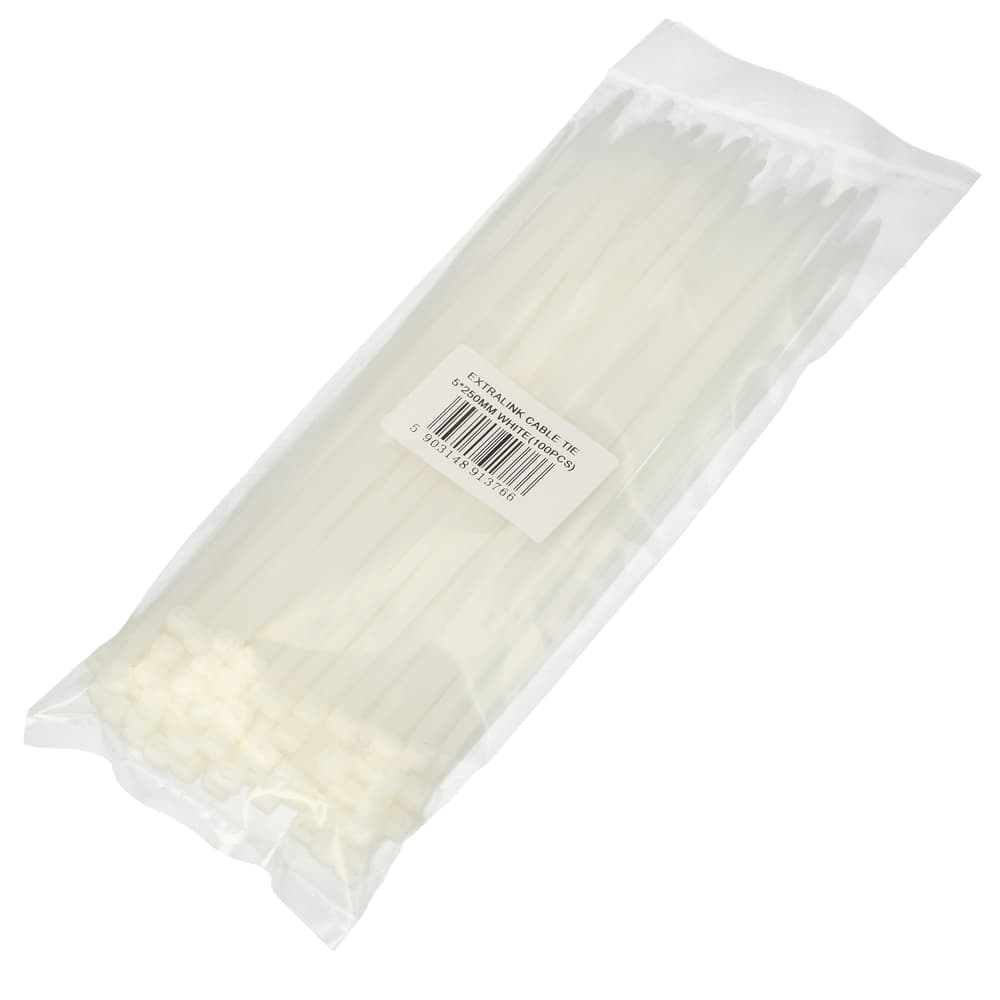 EXTRALINK CABLE TIE 5*250MM WHITE (100PCS BAG)