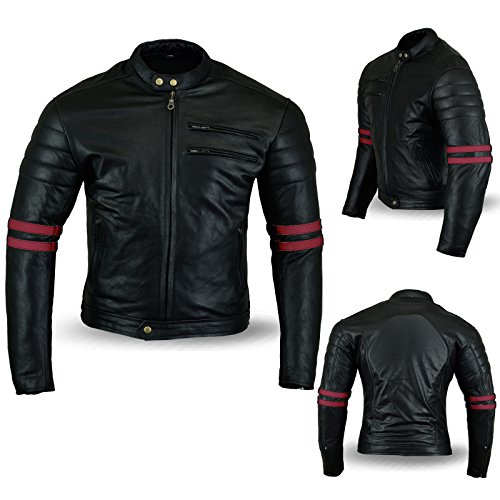 Bikers Gear The Rocker motocykl czarna skórzana kawiarnia Racer kurtka CE1621-1 PU pancerz, OxBlood UK 42 EU 52 XL