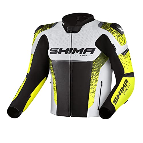 SHIMA STR 2.0 Kurtka motocyklowa, skórzana, sportowa kurtka z tyłu, łokciami, ochraniacze na ramiona, perforowana skóra, do 2-częściowego garnituru (46, fluo)