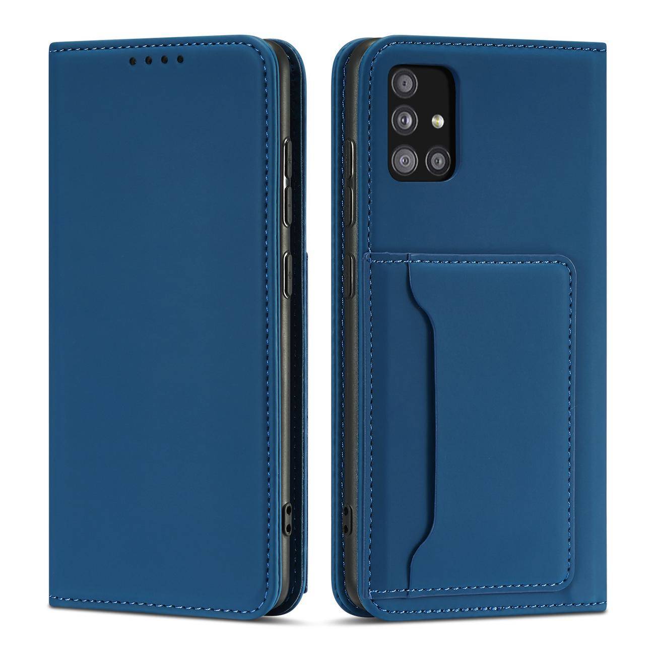 Magnet Card Case etui do Samsung Galaxy A12 5G pokrowiec portfel na karty kartę podstawka niebieski