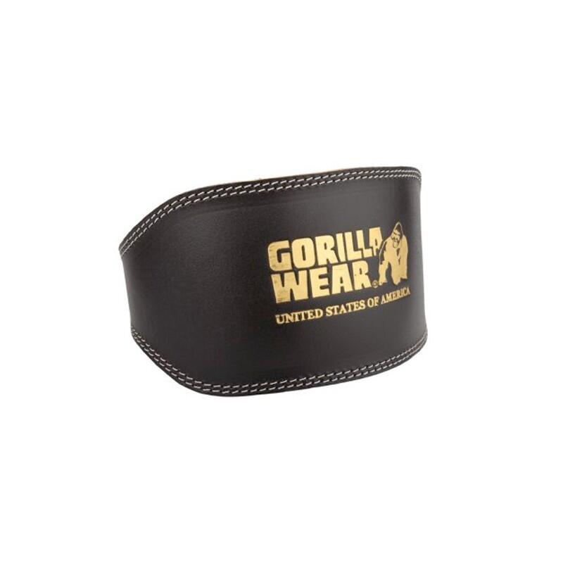 Gorilla Wear Gorilla Wear - Wyściełany pasek ze skóry 15 cm  czarny/złoty  kulturystyka, trening siłowy, trening, podnoszenie ciężarów, wsparcie stabilizacji z logo do uprawiania sportu ze skóry, czarny, S-M 9910790011
