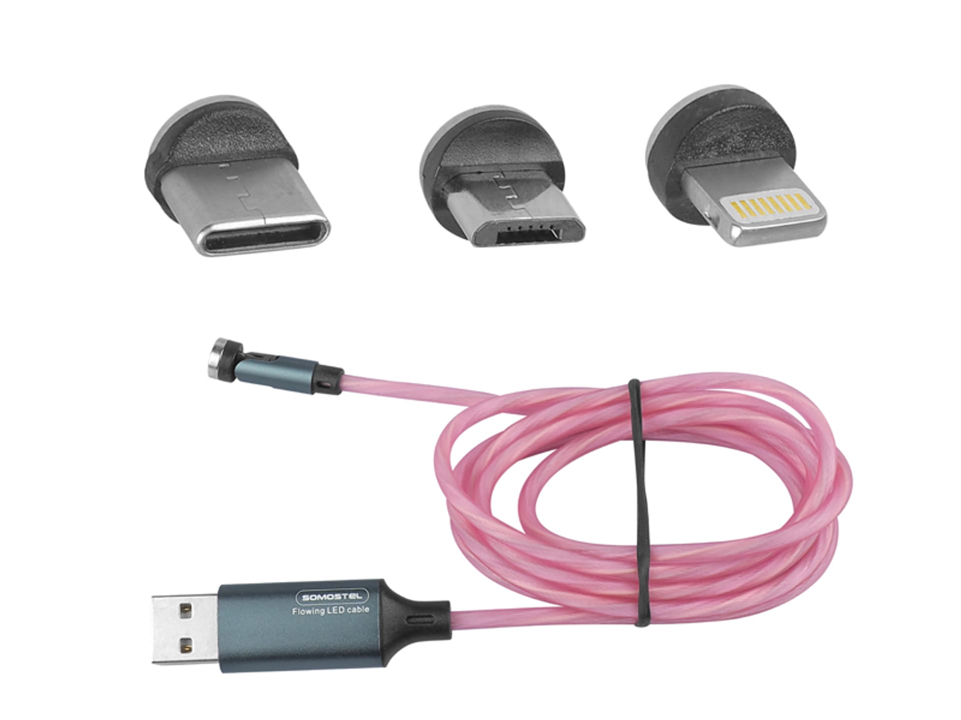 KABEL USB 3W1 3.1A, SOMOSTEL MAGNETIC LED RED, QUICK CHARGER QC, 1.2M, POWERLINE SMS-BY04. (1LM)