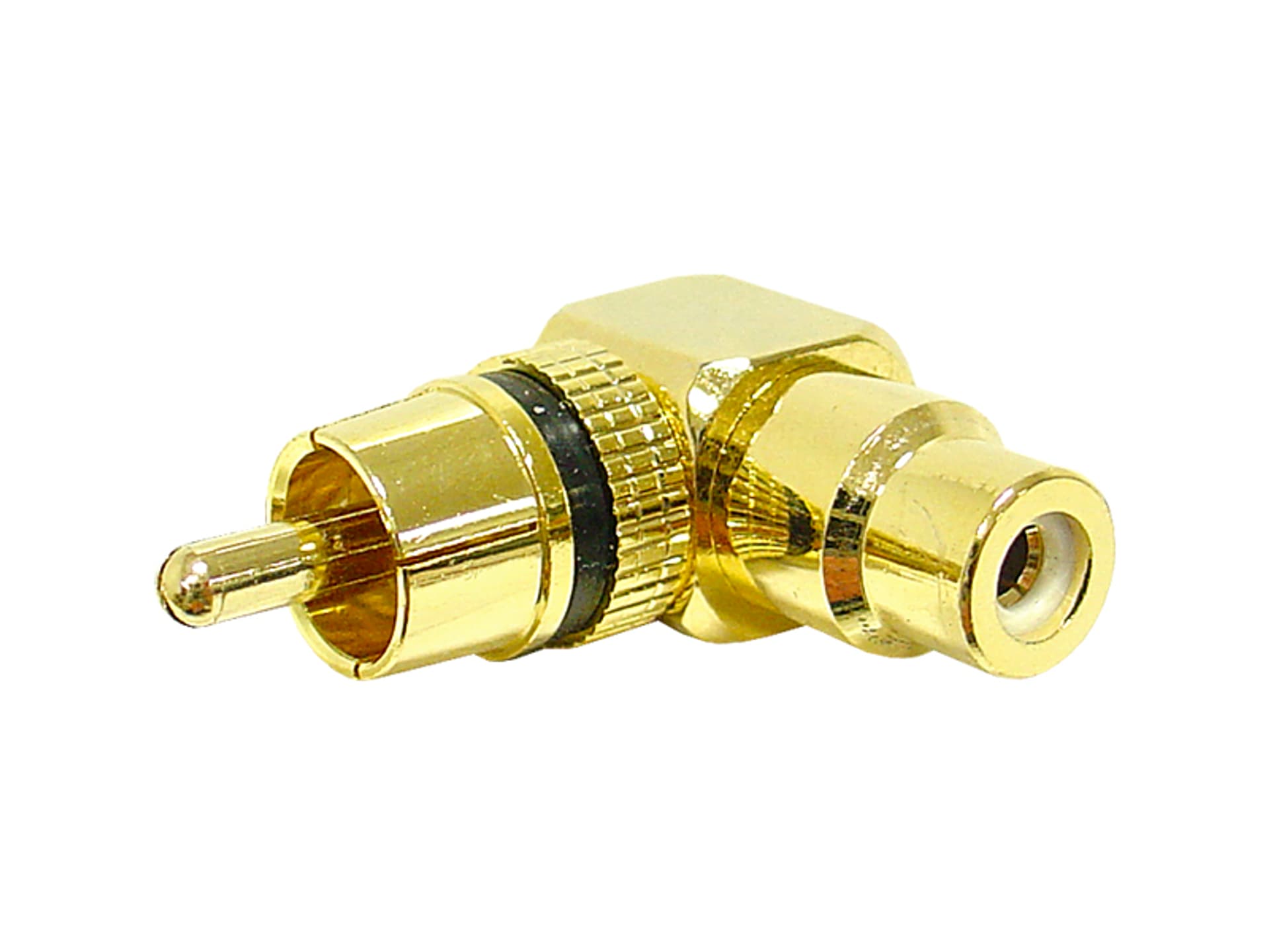 Przejście RCA, wtyk RCA - kątowe gniazdo RCA, gold, HQ. (1LM)