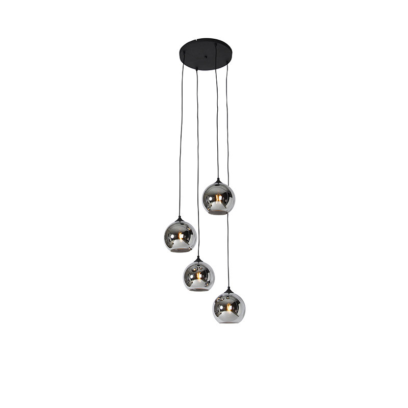 QAZQA Czarna lampa wisząca art deco z przydymionym szkłem 4-light - Wallace