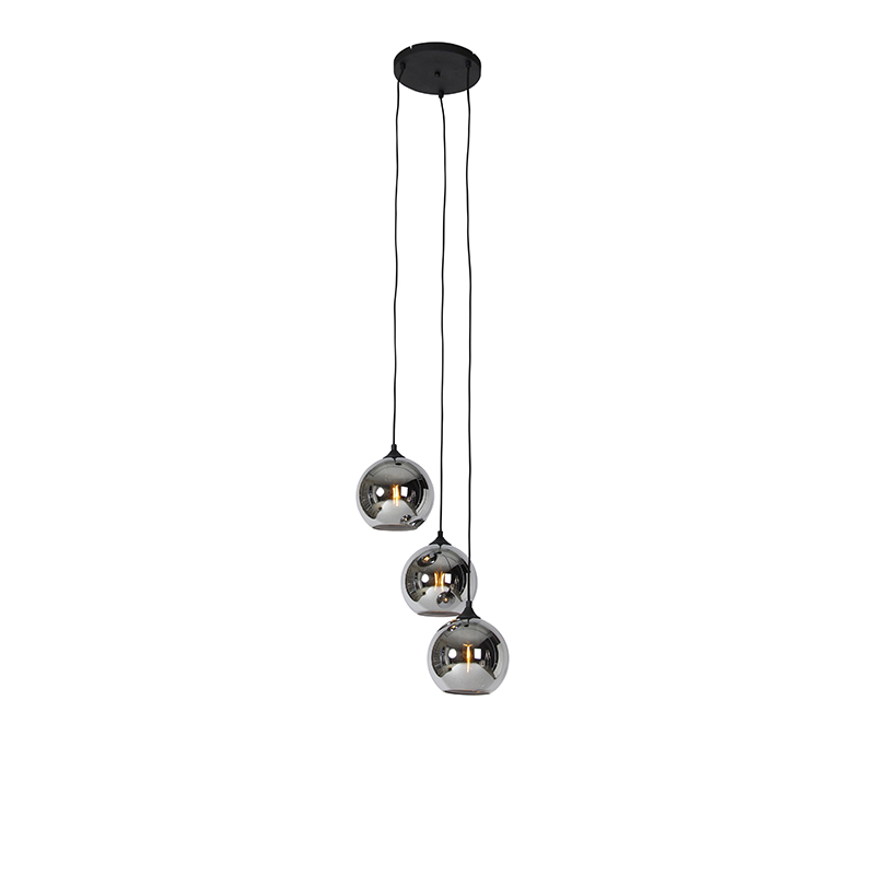 QAZQA Czarna lampa wisząca Art Deco z przydymionym szkłem 3 światła - Wallace