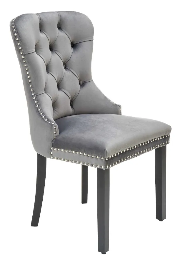 Szare pikowane krzesło z kołatką E2-Z50
