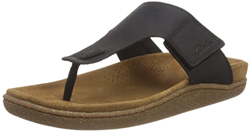 Clarks Męskie klapki japonki pilota, czarna skóra, 10 UK