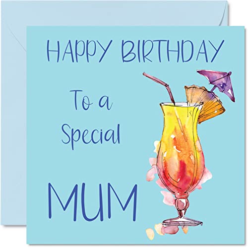 Karty urodzinowe koktajlowe dla kobiet - specjalna mama - kartka urodzinowa od syna córki 145 mm x 145 mm kartki okolicznościowe, do picia 18. 21 30. 40. 50. urodziny