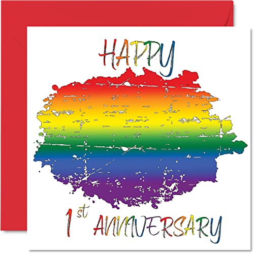 LGBT Gay Papierowa kartka rocznicowa dla męża żony - Happy Ajuary, kartka z okazji pierwszej rocznicy ślubu dla partnera, 145 mm x 145 mm Gay Pride LGBT kartki okolicznościowe na pierwsze rocznice