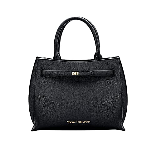 VICTORIA HYDE Torebka damska duża skóra PU Shopper damska torebka czarna elegancka torba na ramię, czarny, 30 cm x 24 cm x 13 cm, formalny