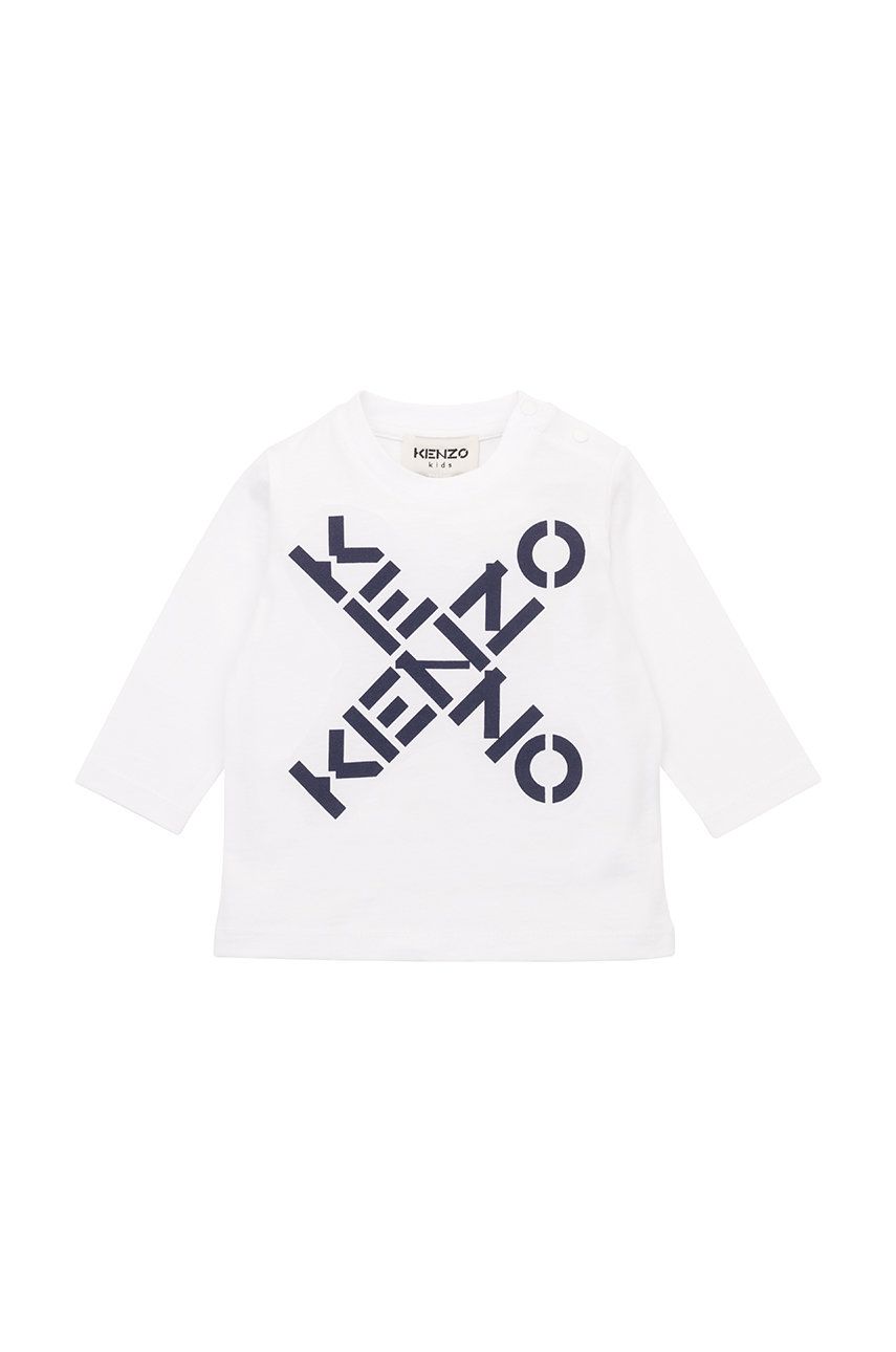 Bluzki dla chłopców - Kenzo Kids longsleeve bawełniany dziecięcy kolor biały z nadrukiem - Kenzo kids - grafika 1