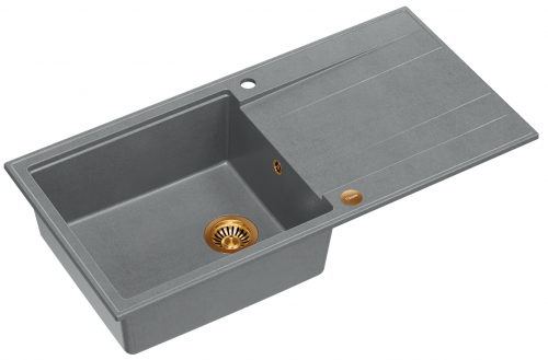 Quadron Zlewozmywak granitowy jednokomorowy 100x50x21.5 cm z ociekaczem EVAN 146 XL GRANITEQ SILVER STONE z miedzianym odpływem