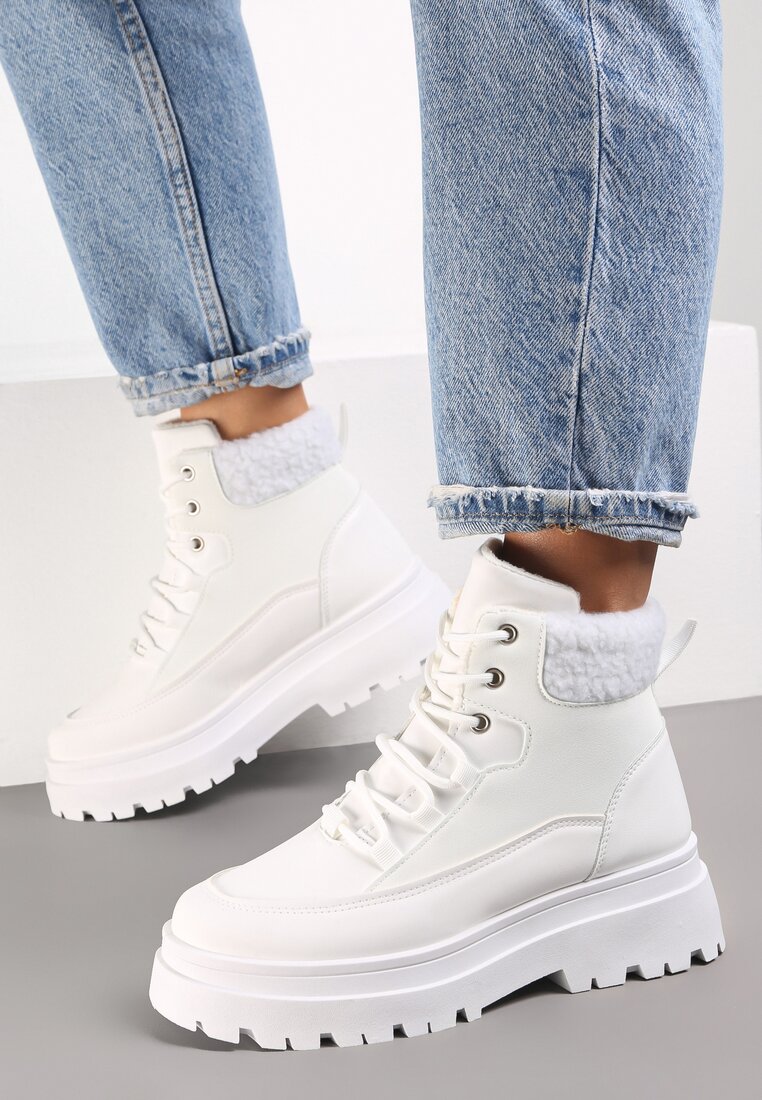 Białe Botki Sznurowane Trapery Janne