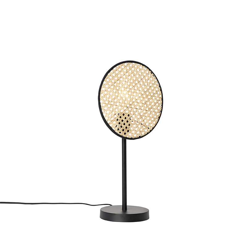 QAZQA Wiejska lampa stołowa czarna z rattanem 25 cm - Kata