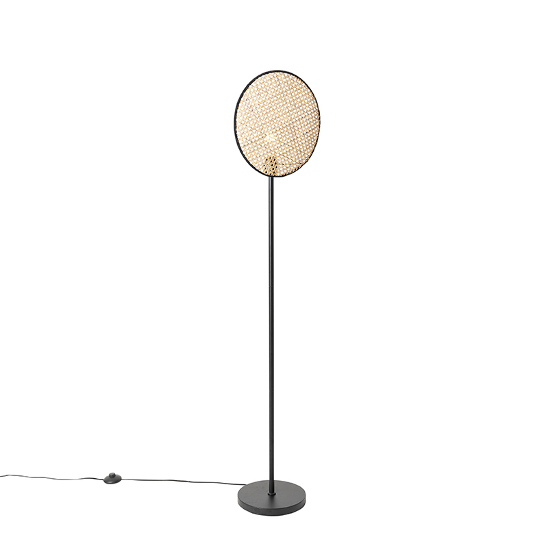 QAZQA Wiejska lampa podłogowa czarna z rattanem 35 cm - Kata