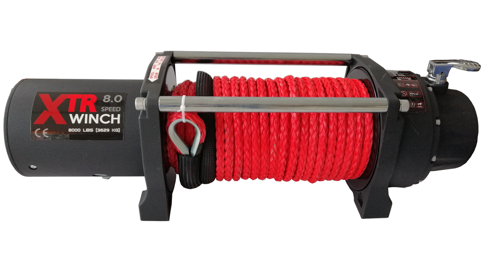 Wyciągarka XTR 8000 lbs [3629 kg] z liną syntetyczną 12V + hak (lina: 10 mm czerwona dyneema 25m 10400kg +hak) 81880013