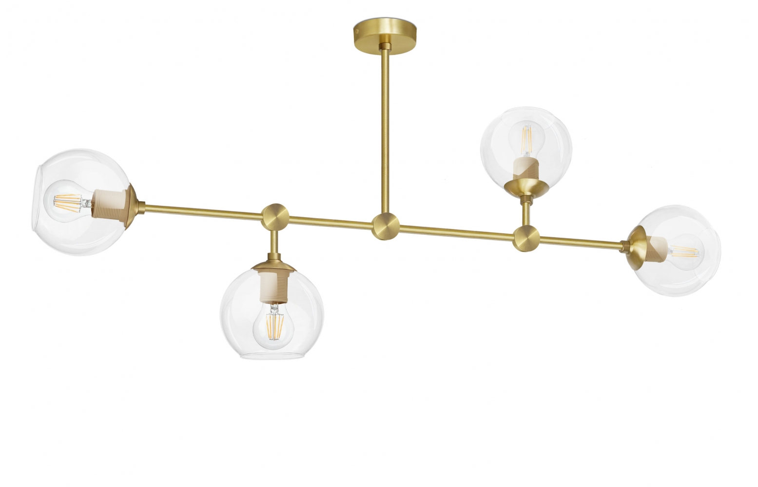 Długa złota mosiężna lampa wisząca 4 klosze GT-S4D