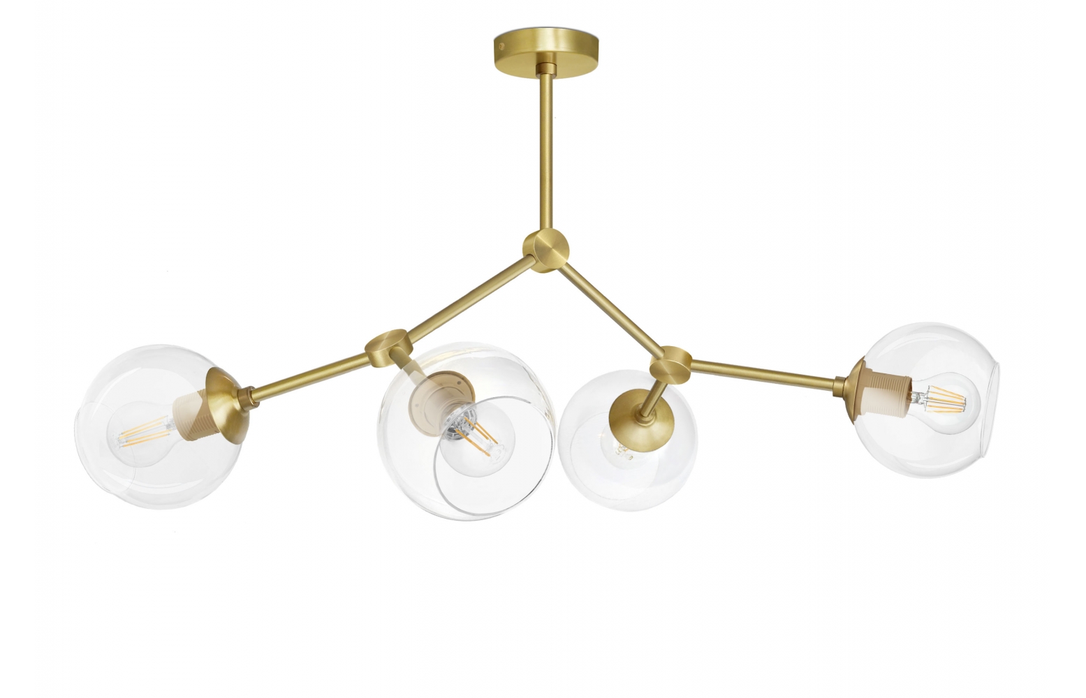 Złota mosiężna lampa 4 klosze transparentne GT-S4