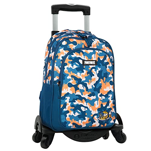 Plecak szkolny Fortnite Blue Camo + wózek Toybags na 4 kółkach obrotowych - plecak z podwójną komorą i kieszenią z przodu - wyściełane ramiączka i plecy - 42 x 32 x 20 cm - Toybags