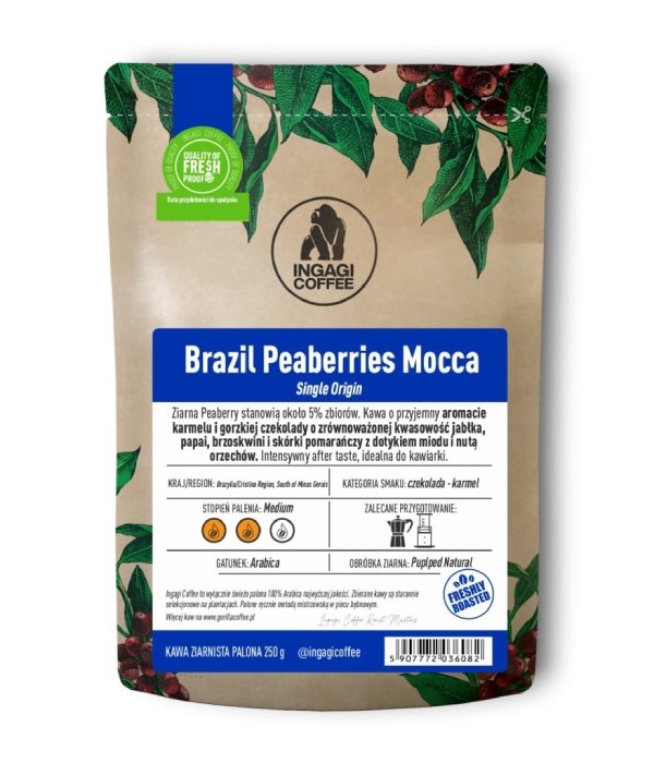 Kawa ziarnista Ingagi Coffee Brazil Peaberries Mocca 250g