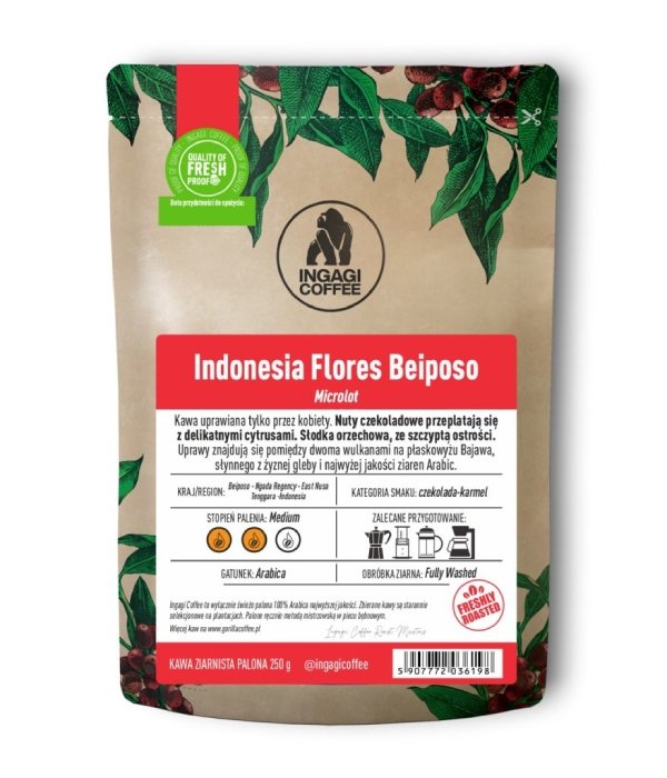 Kawa ziarnista Ingagi Coffee Indonesia Flores Beiposo 250g