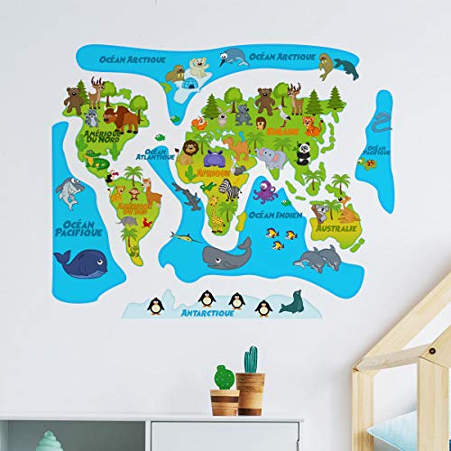 Naklejki samoprzylepne dla dzieci | Naklejka na mapę świata - Dekoracja ścienna do pokoju dziecięcego | 100 x 120 cm