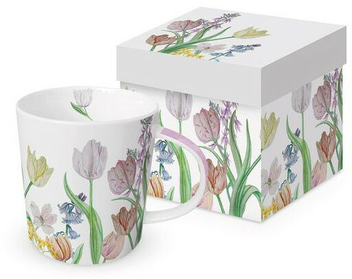 DUŻY KUBEK PORCELANOWY Tulipany - w PUDEŁKU