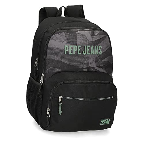 Pepe Jeans Davis plecak szkolny, podwójna przegródka, czarny, 32 x 45 x 16 cm, poliester, 21,6 l