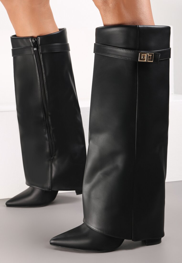 Czarne Kozaki z Szeroką Cholewką i Szpiczastym Noskiem Sumehra