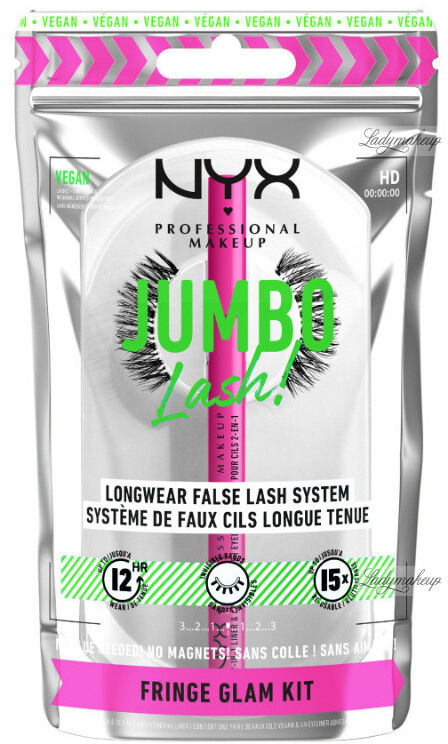 NYX Professional Makeup - JUMBO Lash! Longwear False Lash System - Zestaw do makijażu oczu - 1 para rzęs + 2in1 Eyeliner i klej do rzęs - Fringe Glam Kit