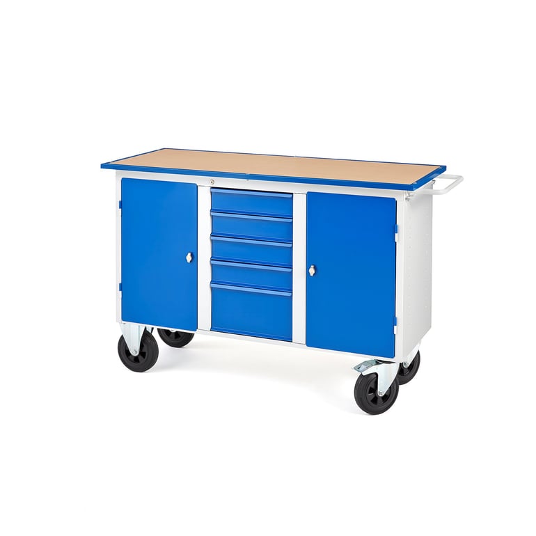 Mobilny stół narzędziowy FLEX, 2 szafki, 5 szuflad, 1435x590x900 mm